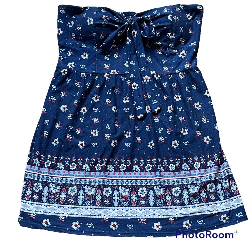 No Boundaries strapless red white & blue floral mini dress size XL (jrs) - Picture 1 of 13